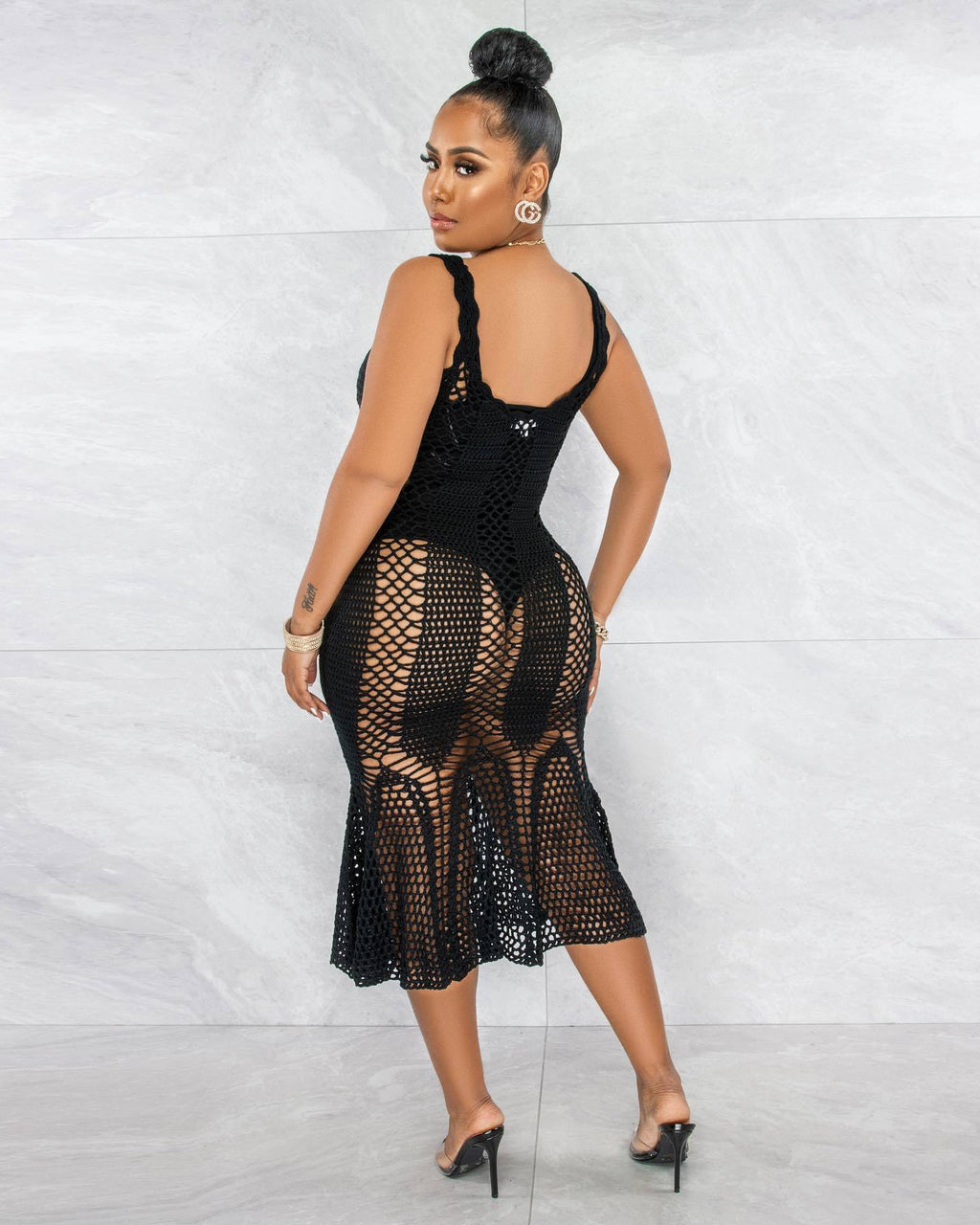Sexy Sexy Crochet Hollow Out Sleeveless Midi Dress