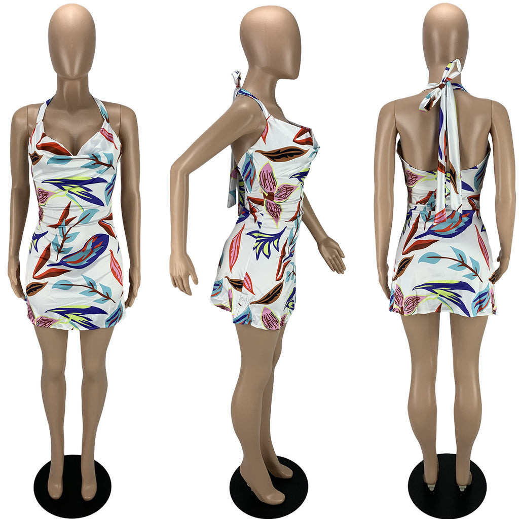Sexy Sexy Printed Satin Halter Mini Dress