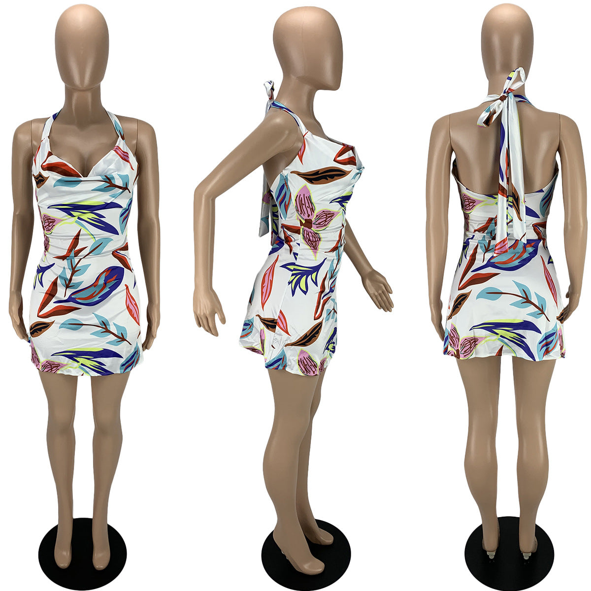 Sexy Sexy Printed Satin Halter Mini Dress