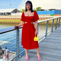 Sexy Solid Short Sleeve Hollow Out Midi Dress