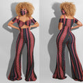 Sexy Print Tube Top Short Sleeve Sling Flared Pants Two Piece Sets (Without Mask)