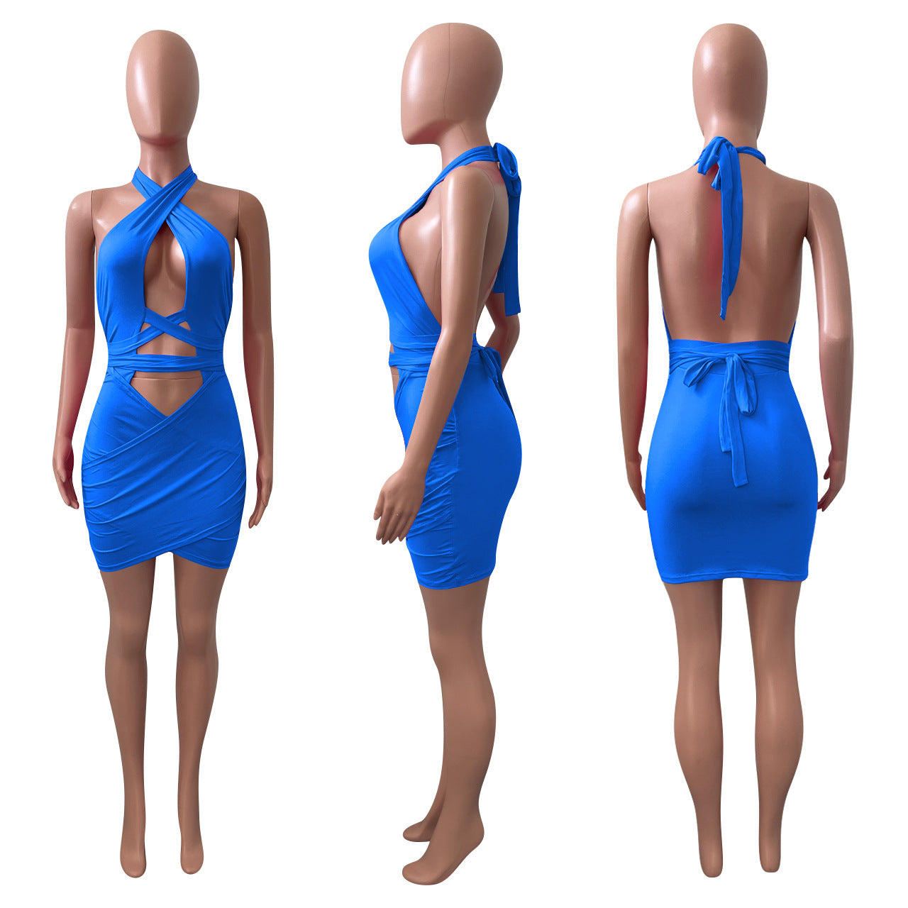 Sexy Sexy Halter Backless Hollow Out Bandage Mini Dress