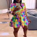 Sexy Plus Size Printed High Waist Mini Dress