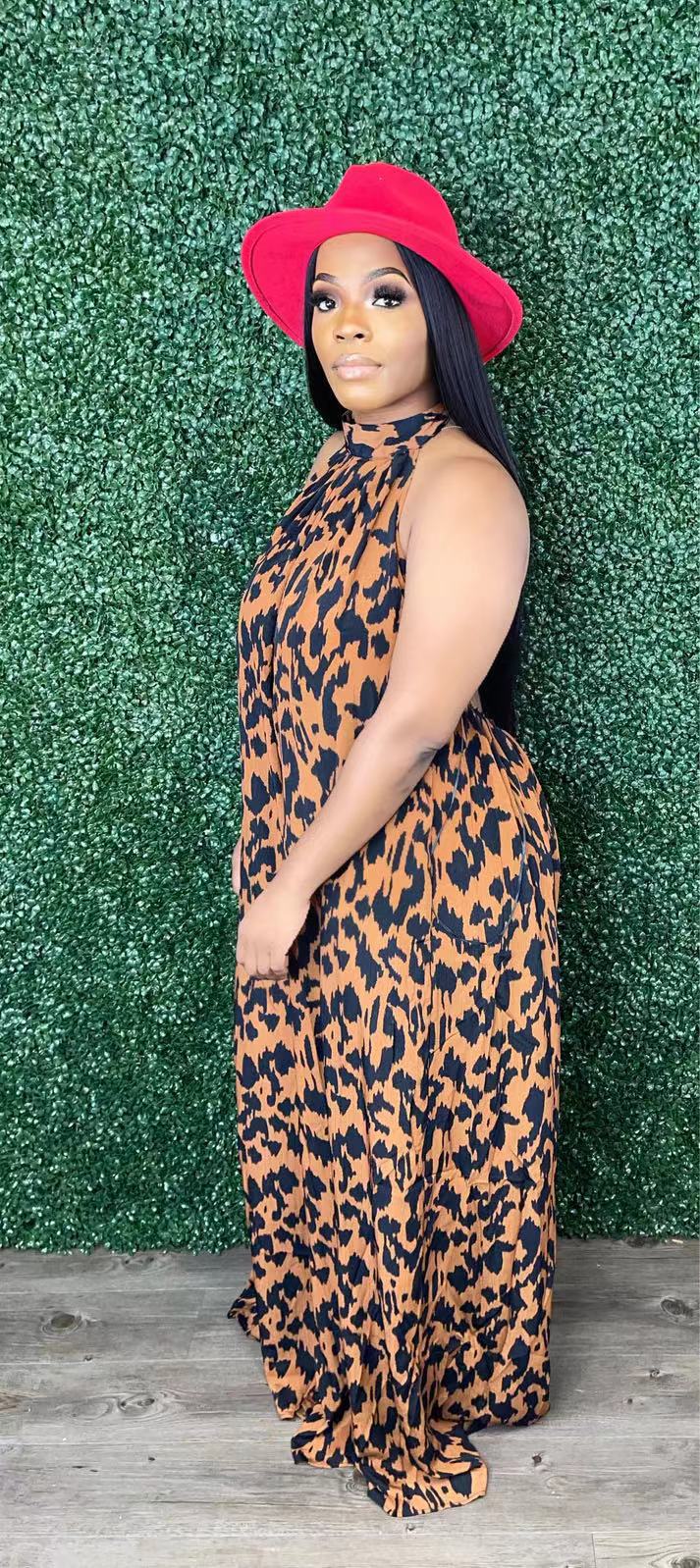 Sexy Plus Size Casual Print Halter Wide Leg Jumpsuit
