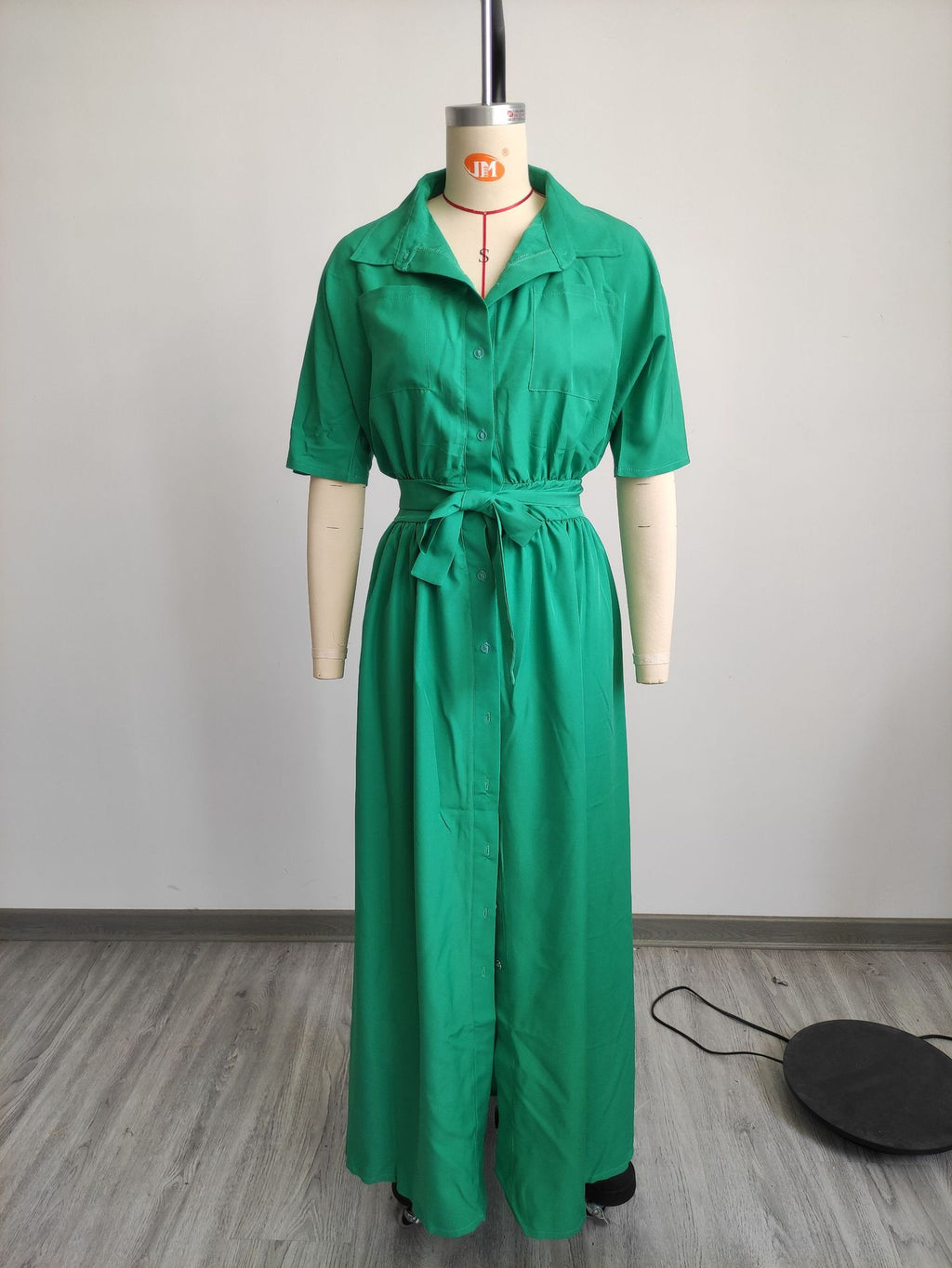 Sexy Solid Short Sleeve Sashes Maxi Dress
