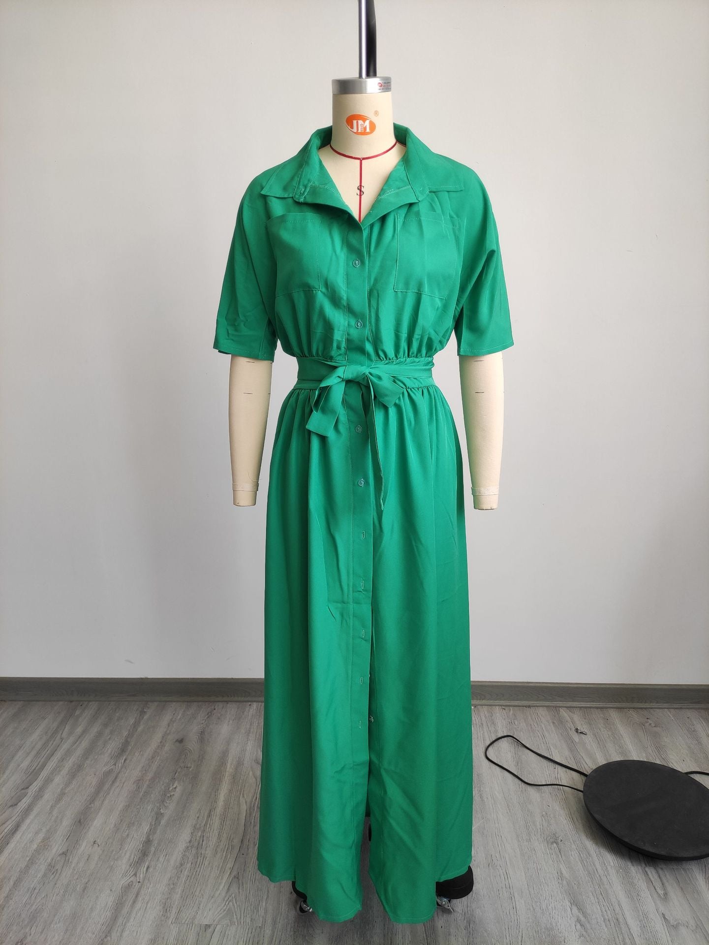 Sexy Solid Short Sleeve Sashes Maxi Dress
