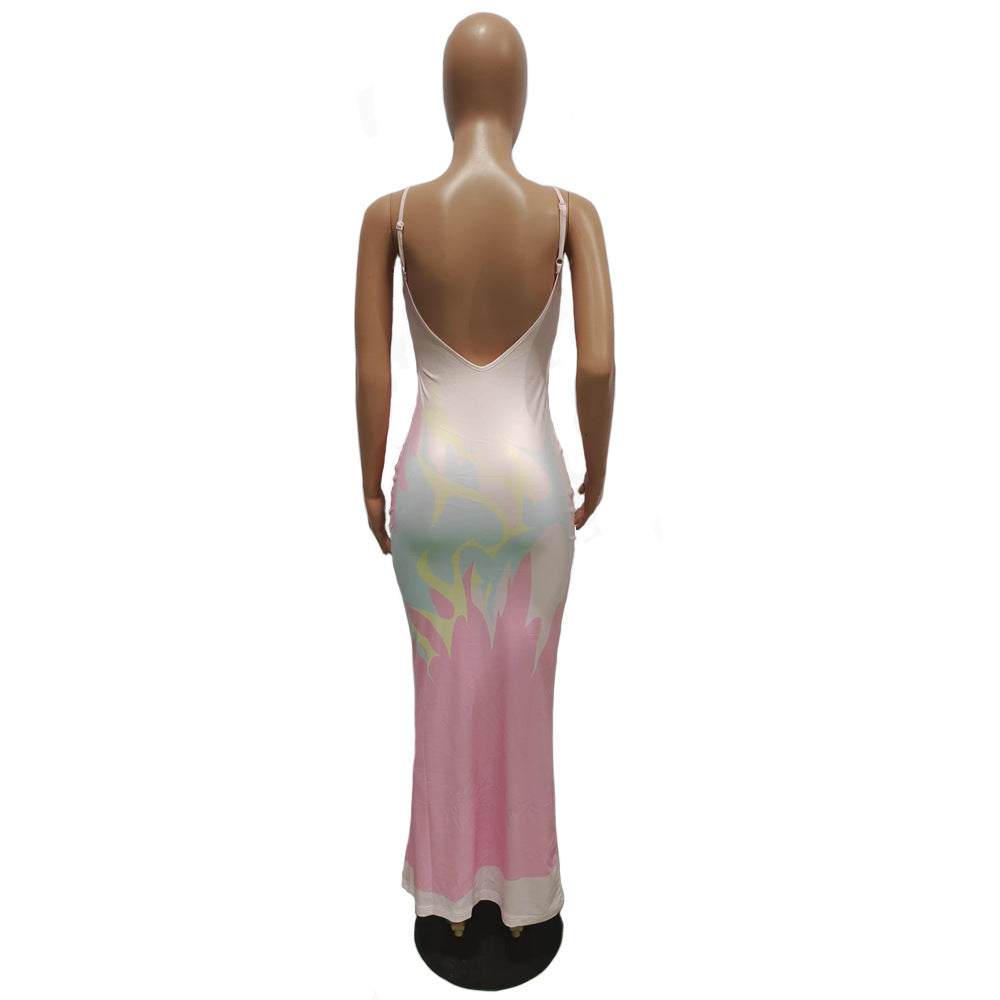 Sexy Sexy Printed Sleeveless Sling Maxi Dress
