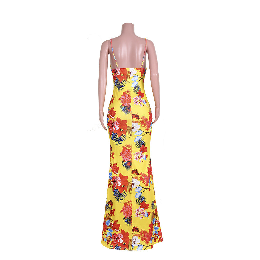 Sexy Plus Size Floral Print Sling Maxi Dress