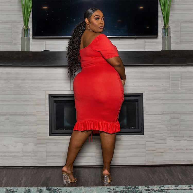 Sexy Plus Size Fashion Sexy Solid Color Drawstring Dress