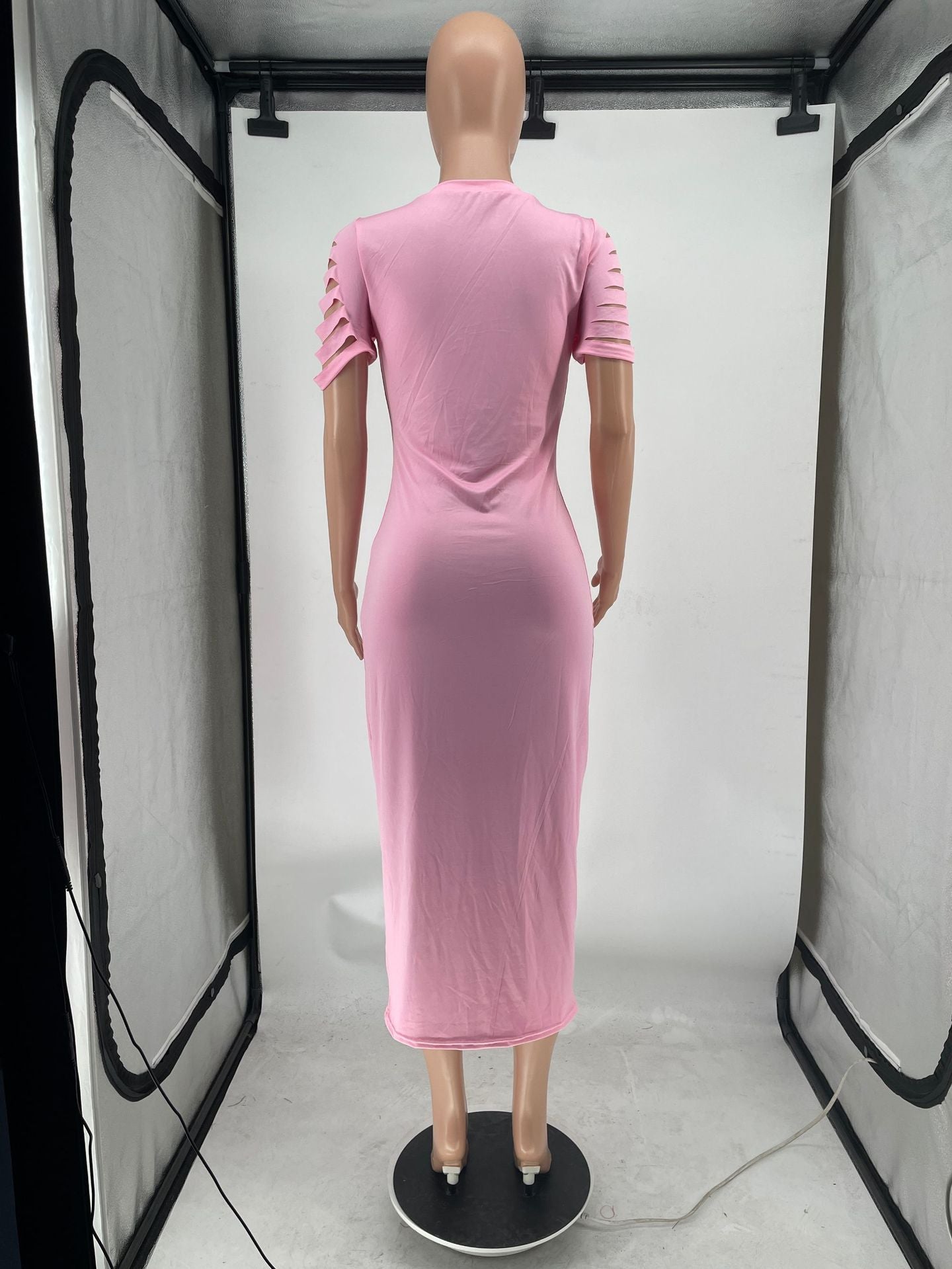 Sexy Solid Hole Short Sleeve Maxi Dress
