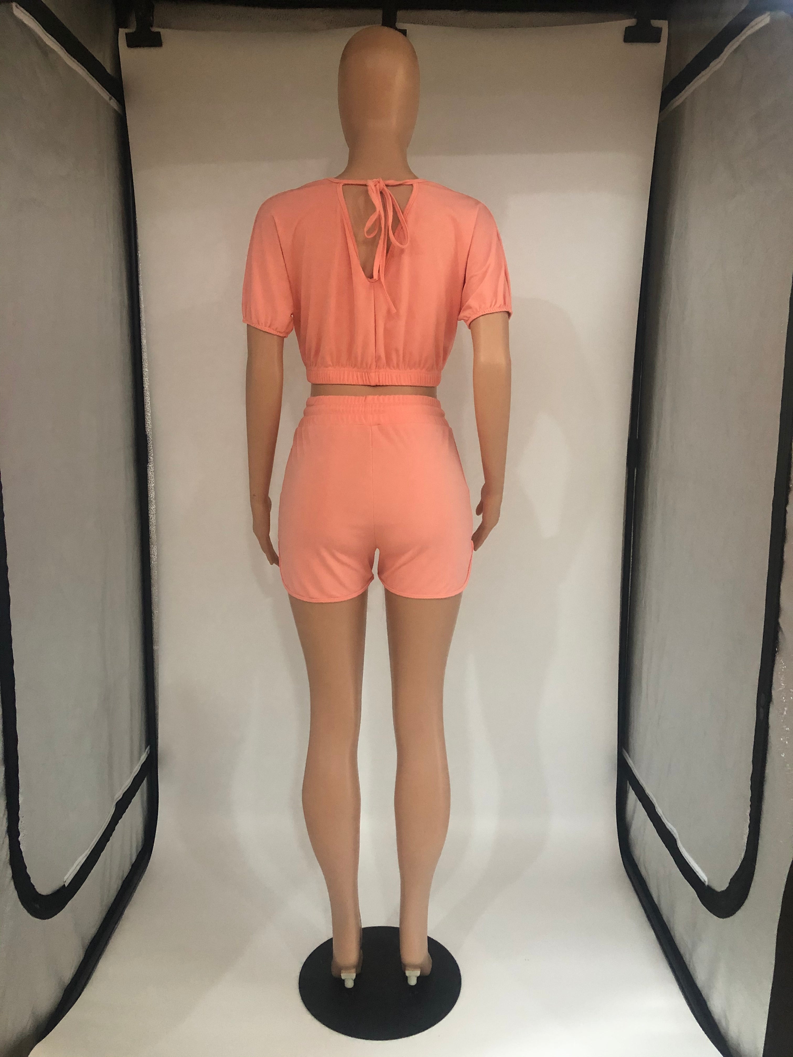 Sexy Solid Color Casual Short Sleeve Shorts  Two Piece Sets