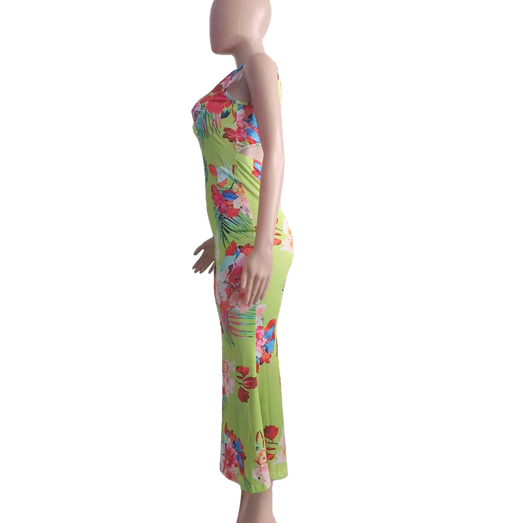 Sexy Floral Print Sleeveless Backless Maxi Dress