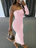 Sexy Solid Color Single Sleeve Maxi Dress