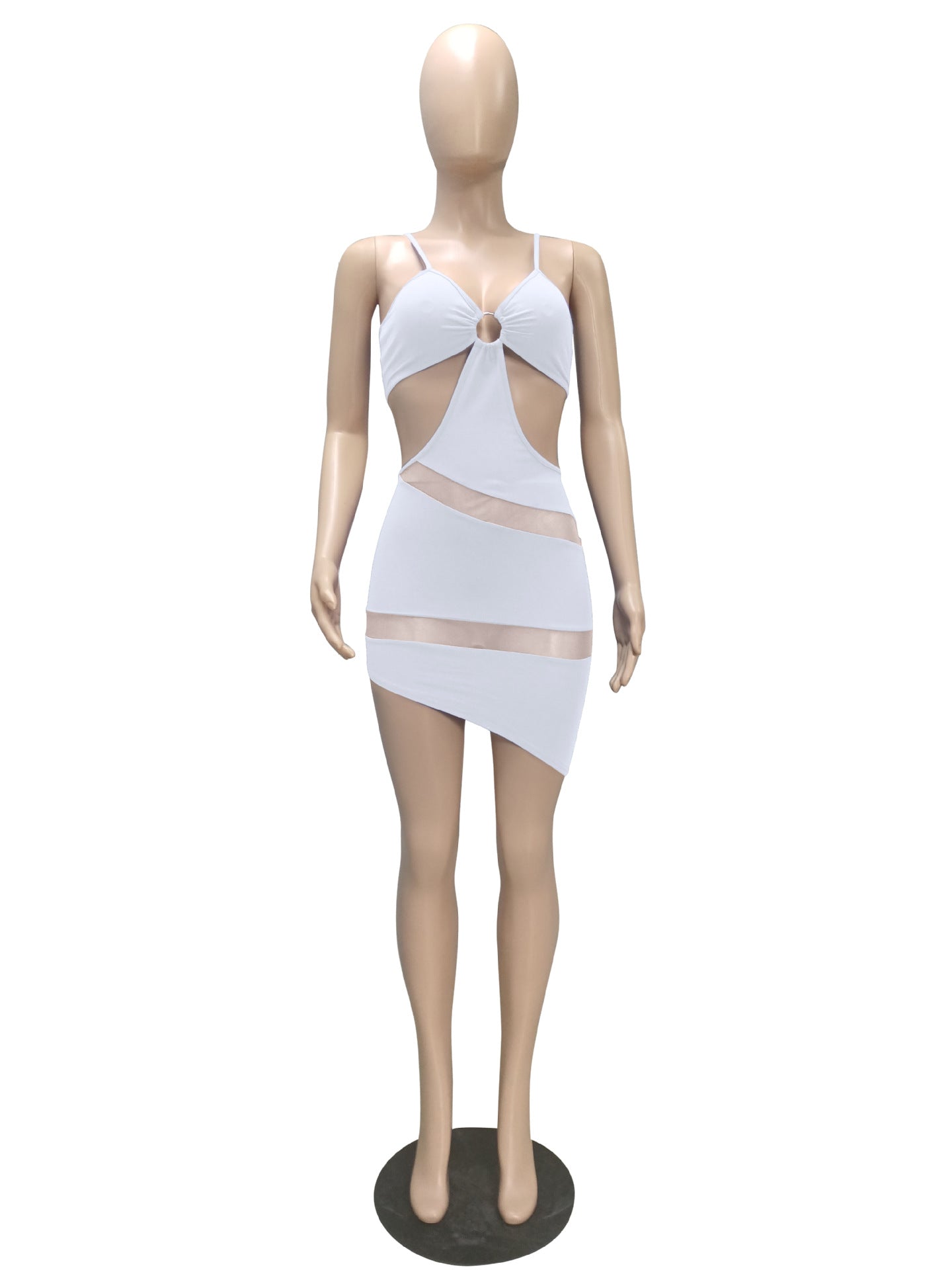 Sexy Sexy Mesh Patchwork Hollow Mini Dress