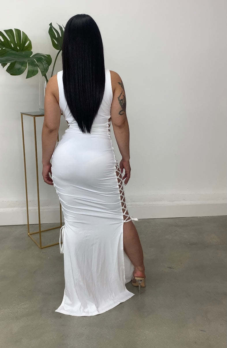 Sexy Solid Lace-Up Hollow Out Sleeveless Maxi Dress