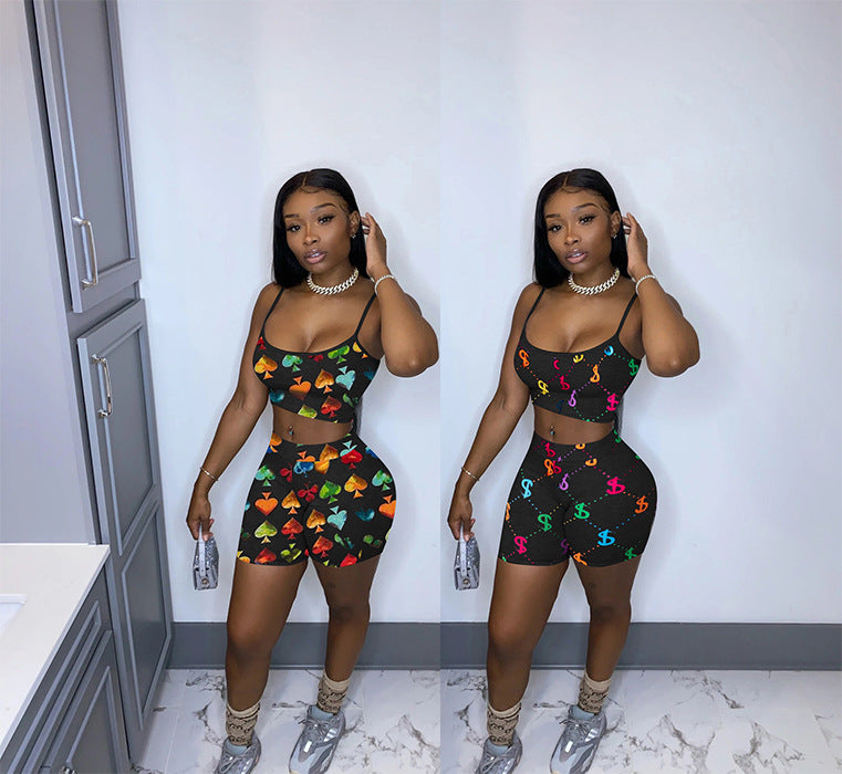 Sexy Fashion Print Camisole Shorts Two Piece Set