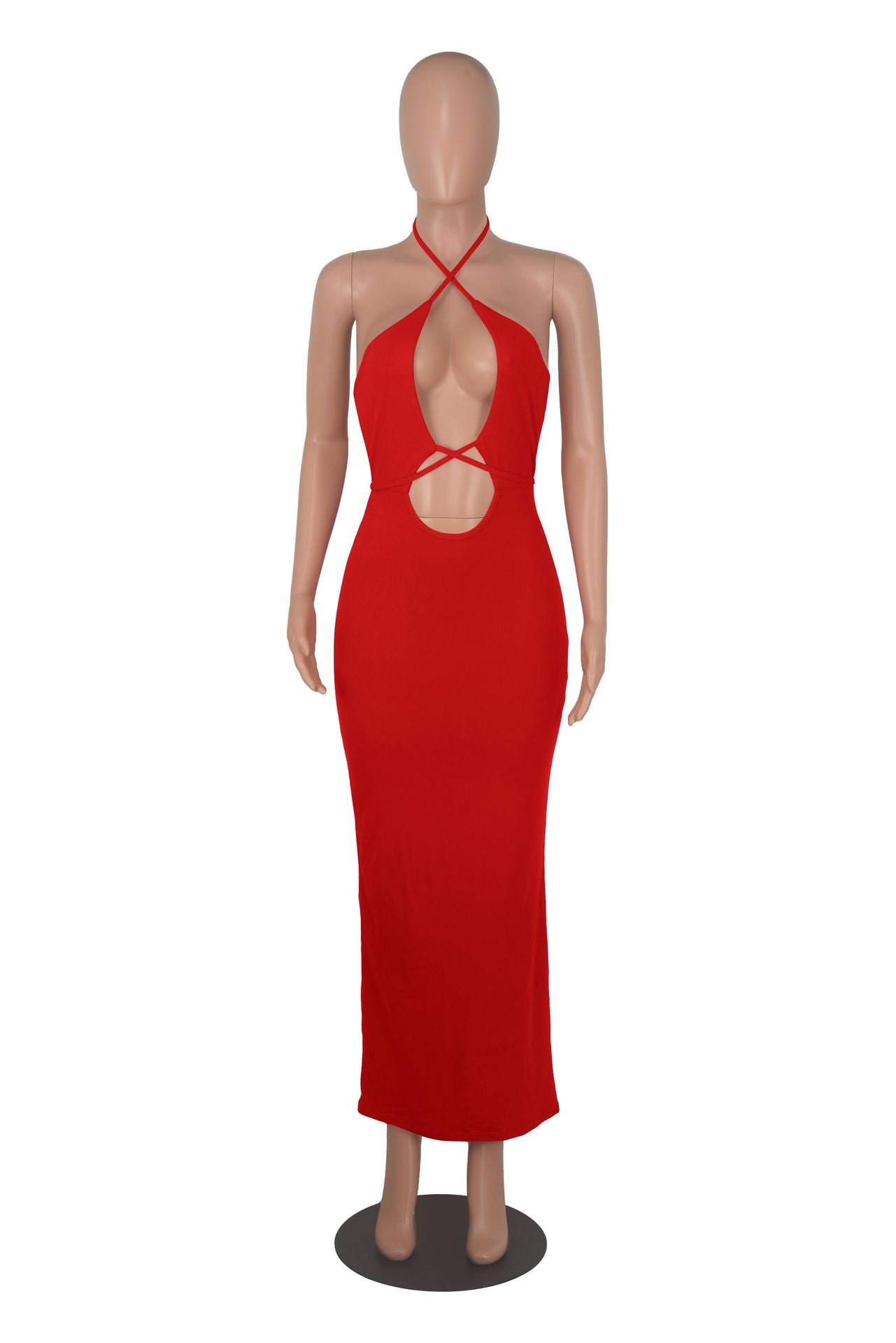 Sexy Solid Sexy Halter Hollow Out Maxi Dress