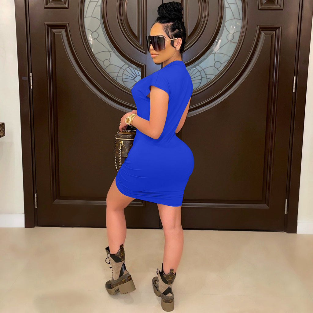 Sexy Fashion Sexy Nightclub Solid Color Deep V Dress
