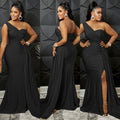 Sexy Solid One Shoulder Split Maxi Evening Dress