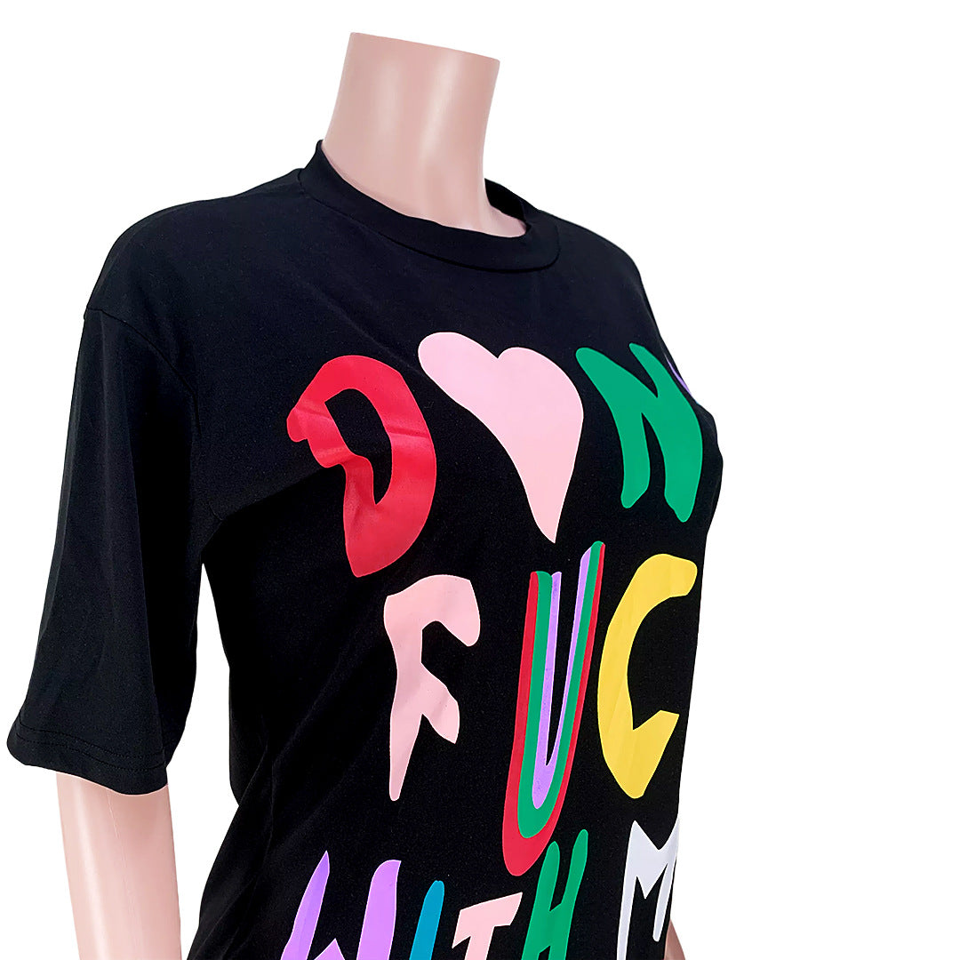 Sexy Letter Print O Neck Casual T-Shirt Dress