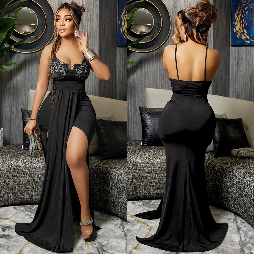 Sexy Sexy V Neck Backless Long Sling Evening Dress