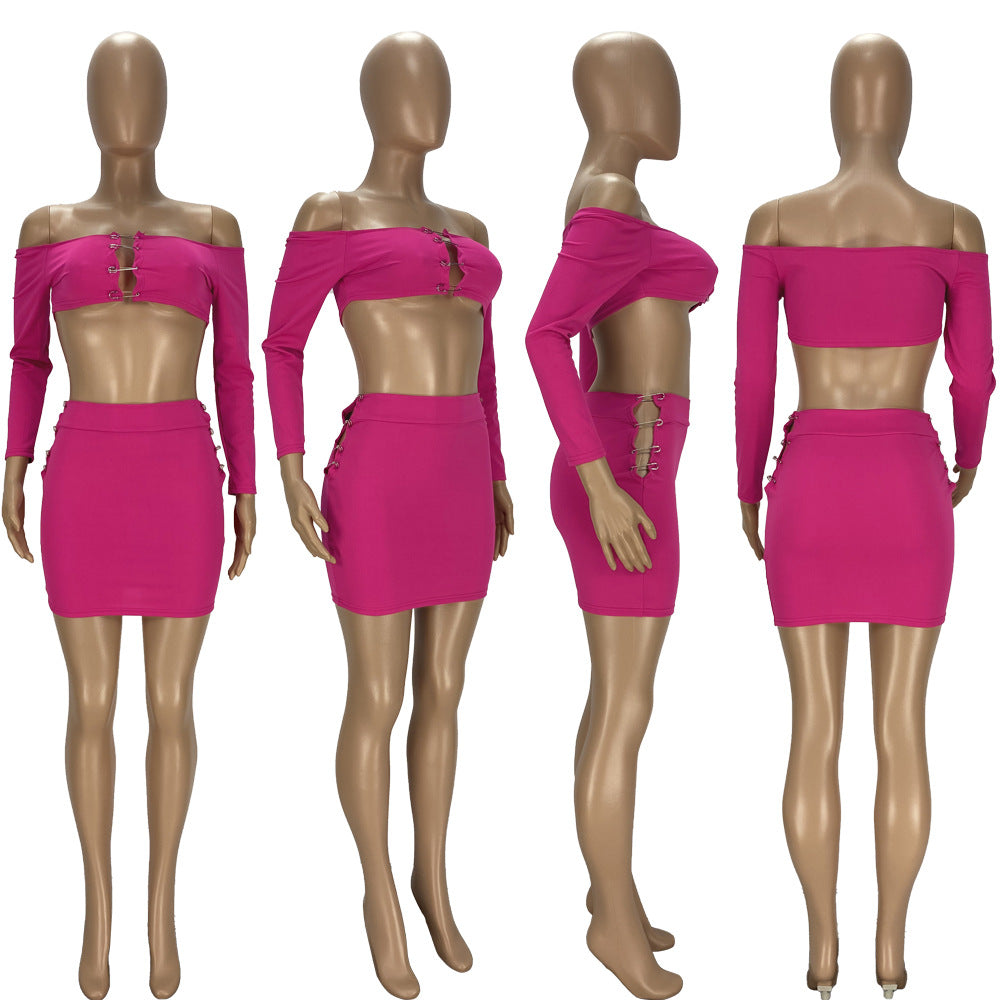 Sexy Sexy Long Sleeve Off Shoulder Mini Skirt 2 Piece Sets