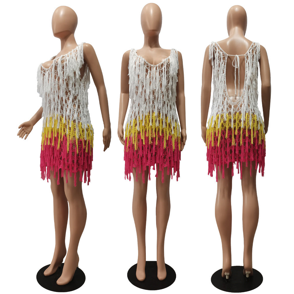 Sexy Sexy Sleeveless Knit Tassel Beach Dress