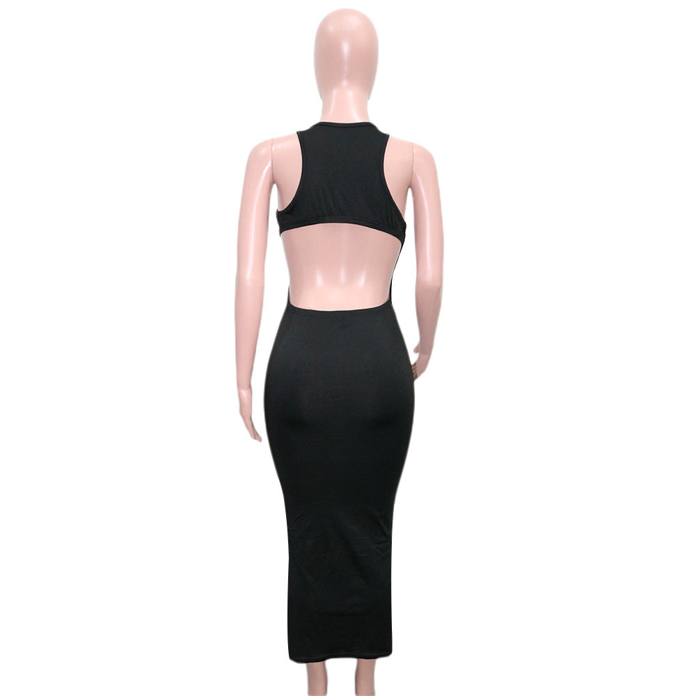 Sexy Solid Sleeveless Hollow Out Long Dress