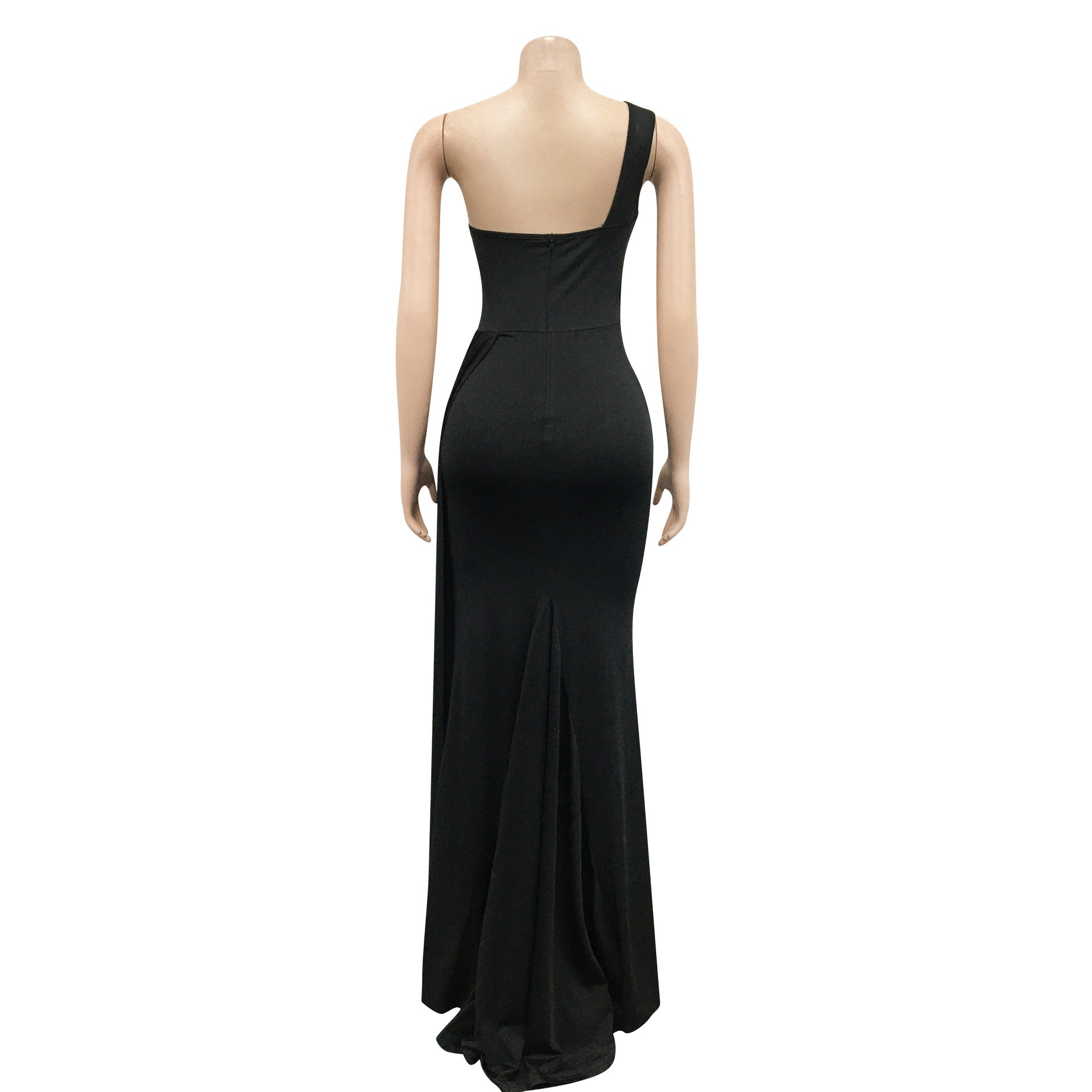Sexy Solid One Shoulder Split Maxi Evening Dress