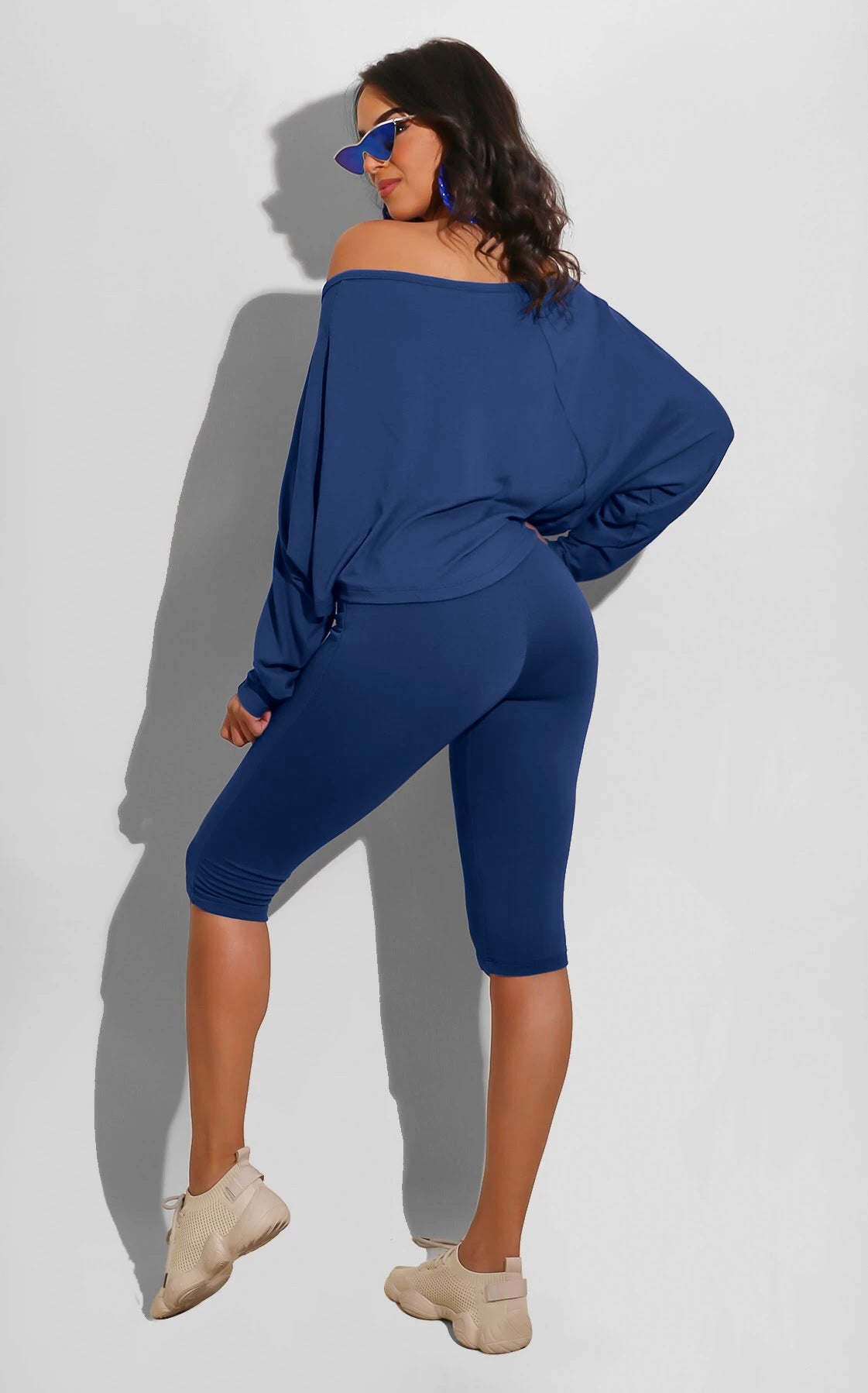 Sexy Solid Long Sleeve Top+Knee Length Pants 2 Piece Sets