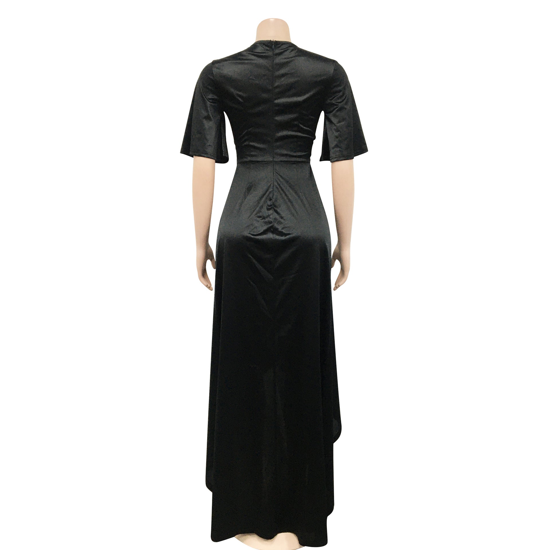 Sexy Solid V Neck Short Sleeve Irregular Maxi Dress