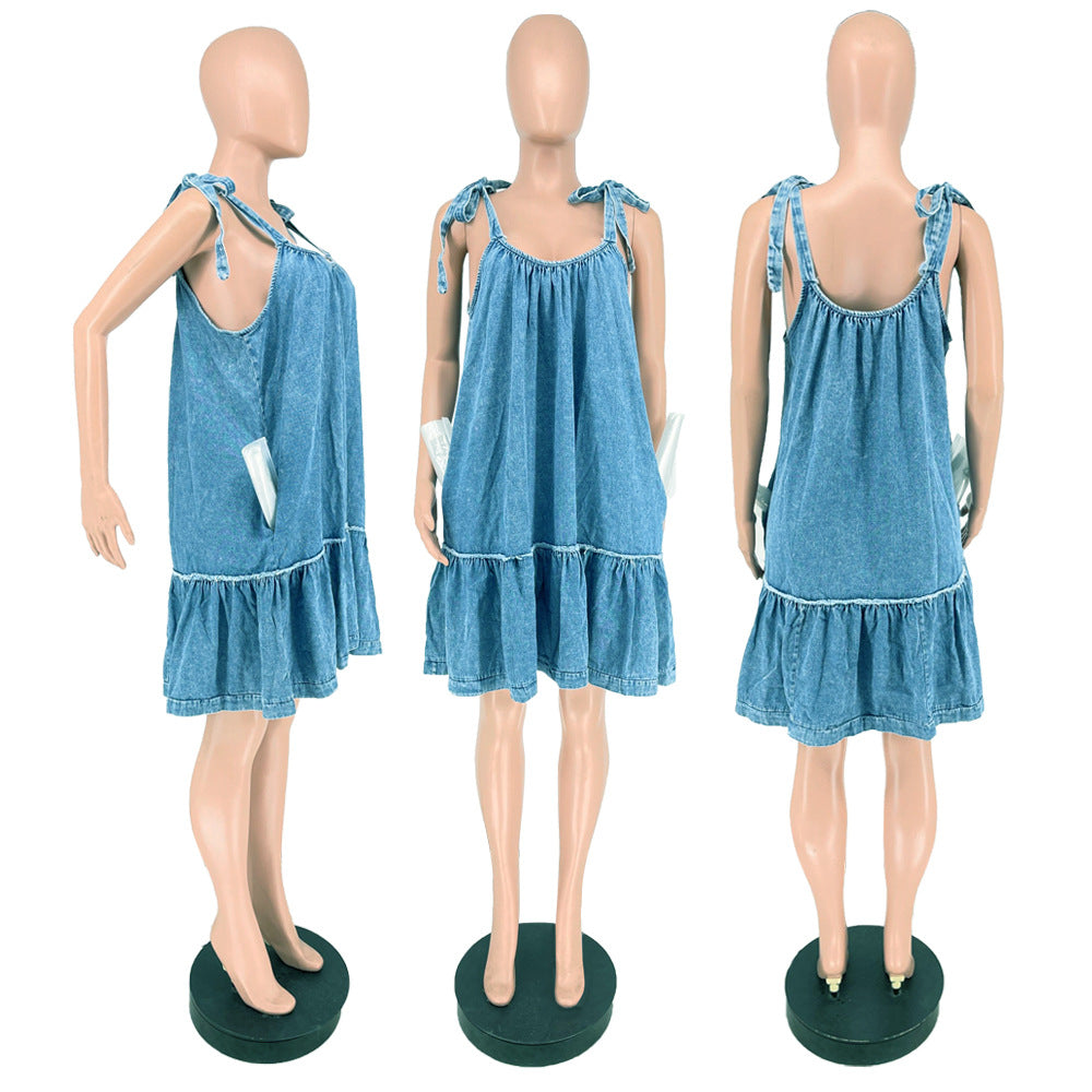 Sexy Plus Size Denim Sleeveless Strap Loose Mini Dress