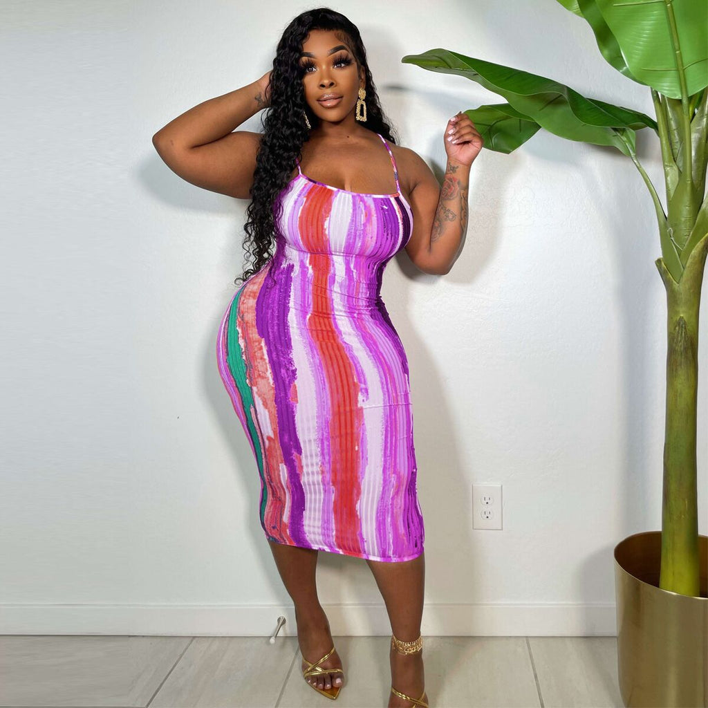 Sexy Sexy Printed Spaghetti Strap Midi Dress