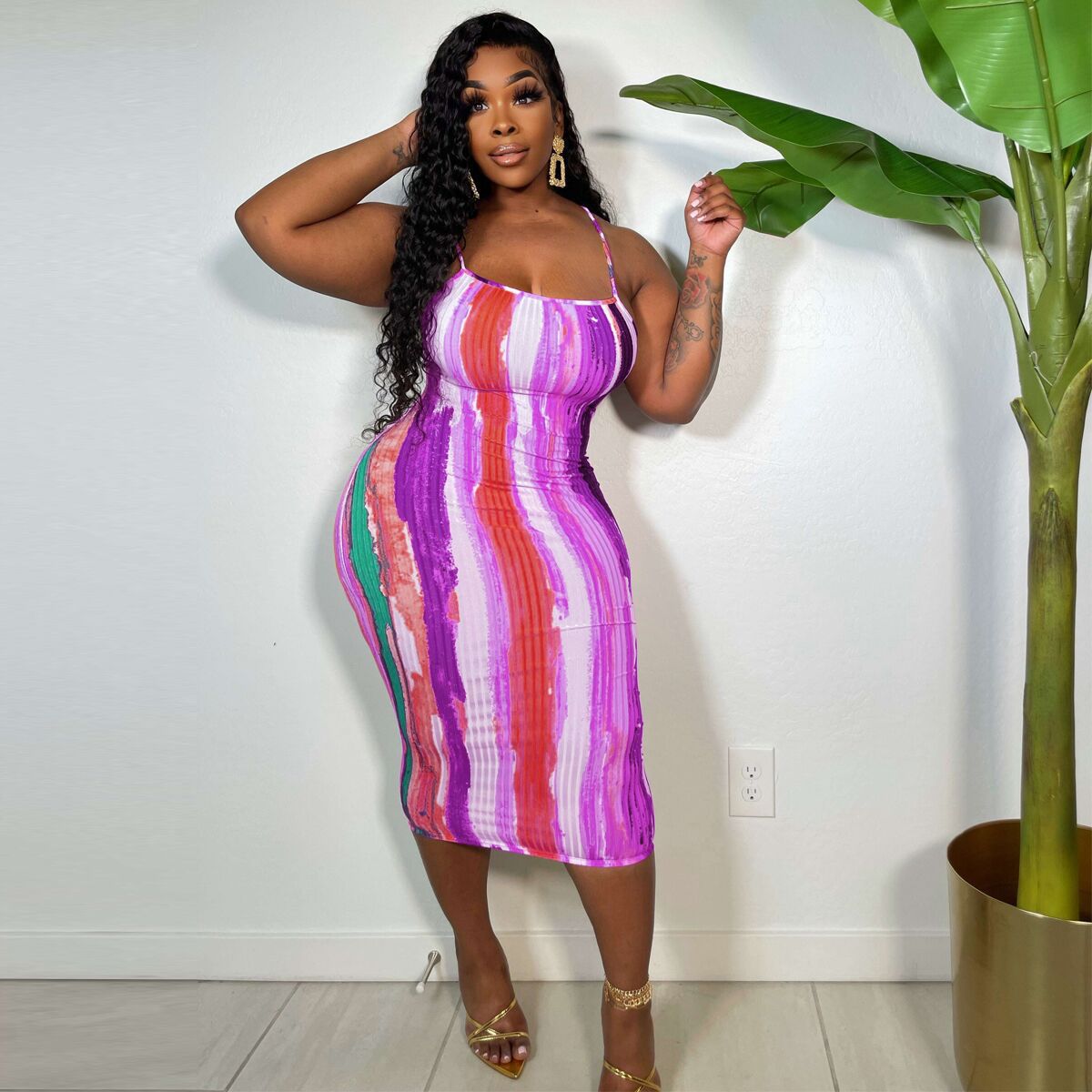 Sexy Sexy Printed Spaghetti Strap Midi Dress