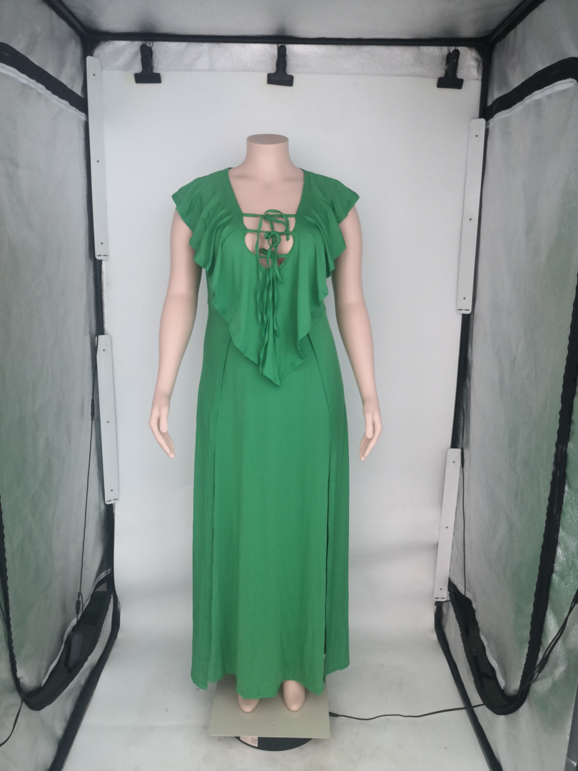 Sexy Plus Size Solid Ruffle Split Maxi Dress