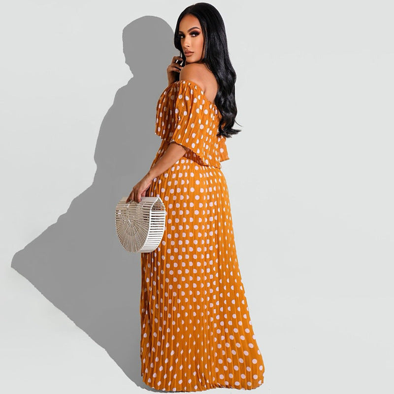 Sexy Plus Size Polka Dot Print Slash Neck Maxi Dress