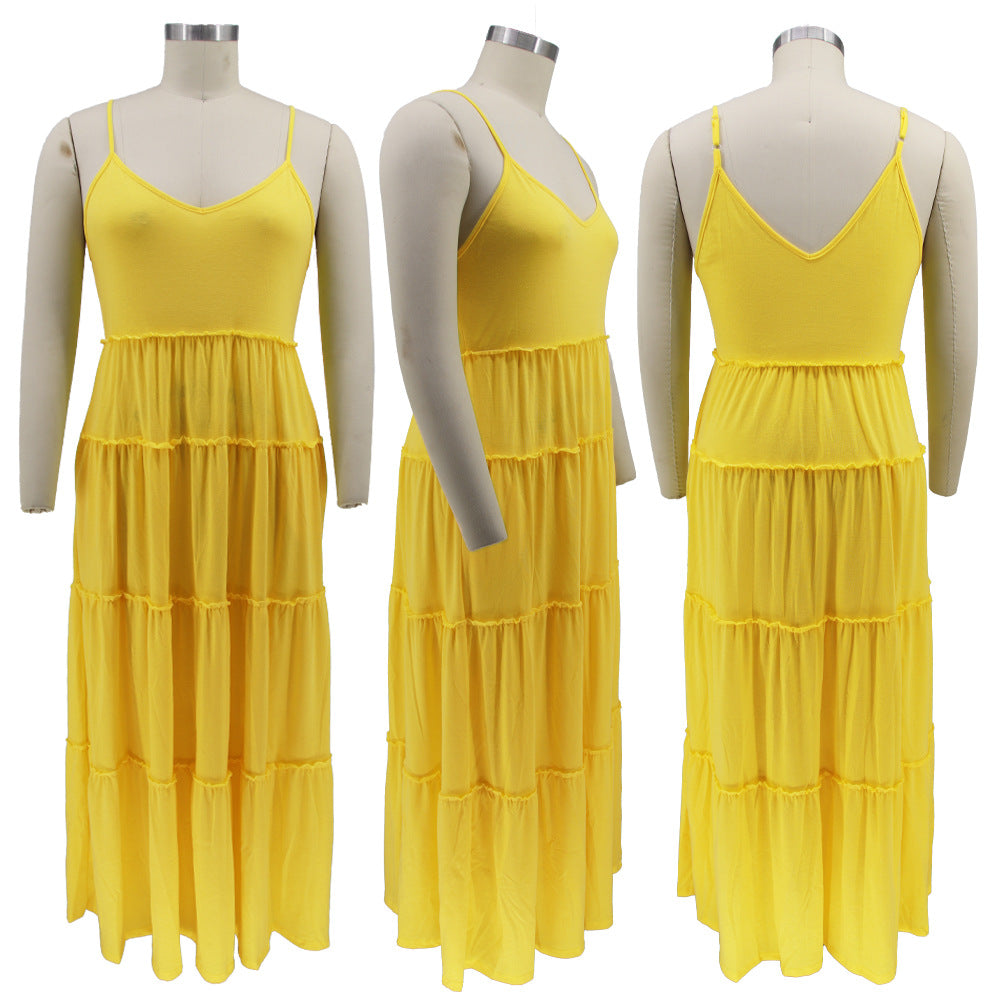 Sexy Plus Size Solid High Waist Sling Maxi Dress