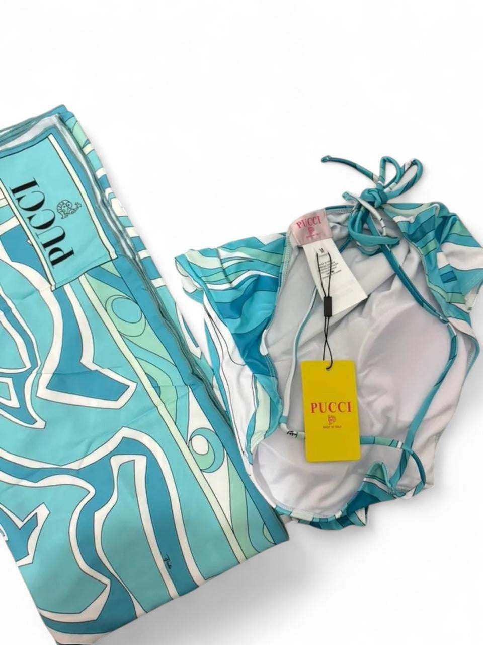 Pucci one piece swimsuit with Scarf wrap and tags.