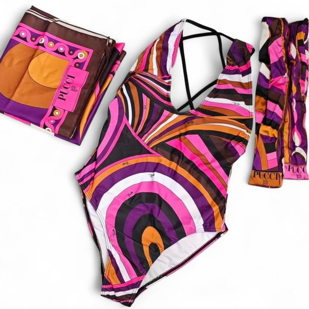 Pucci one piece swimsuit with Scarf wrap, Hair Tie and tags.