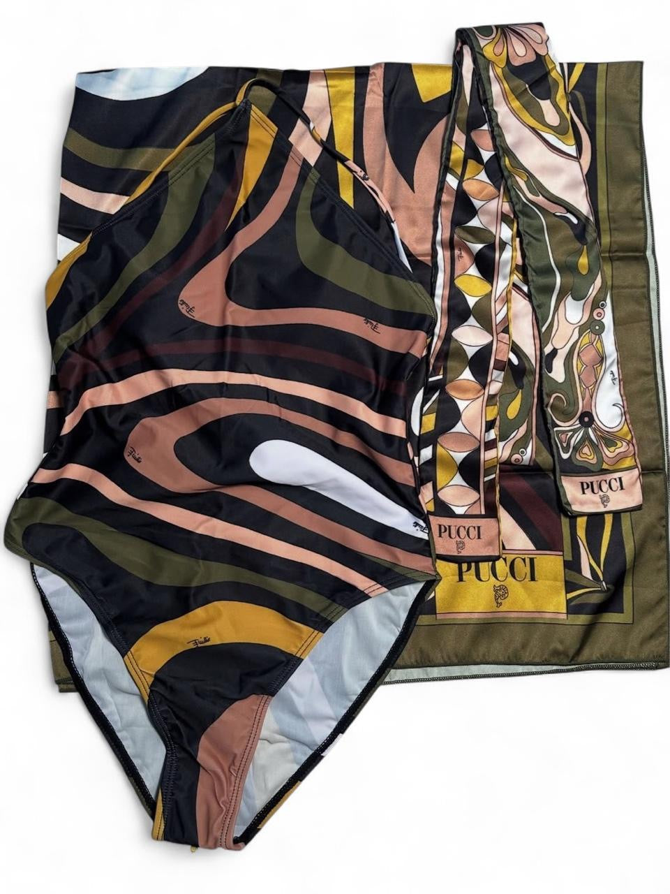 Pucci one piece swimsuit with Scarf wrap, Hair Tie and tags