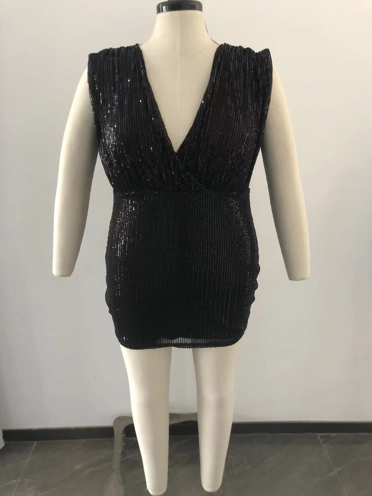 Sexy Plus Size Sequined Sleeveless Open-Back Mini Dress