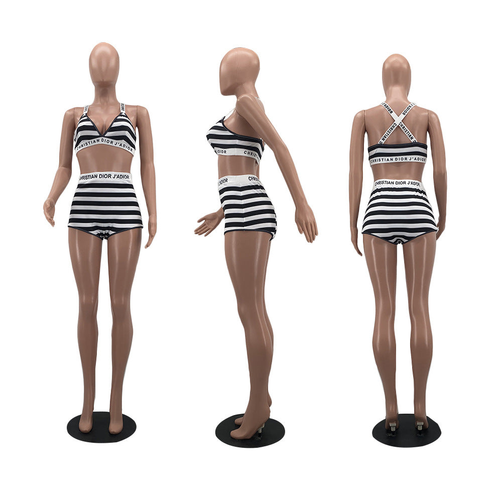 Sexy Sexy Striped Two Piece Shorts Set