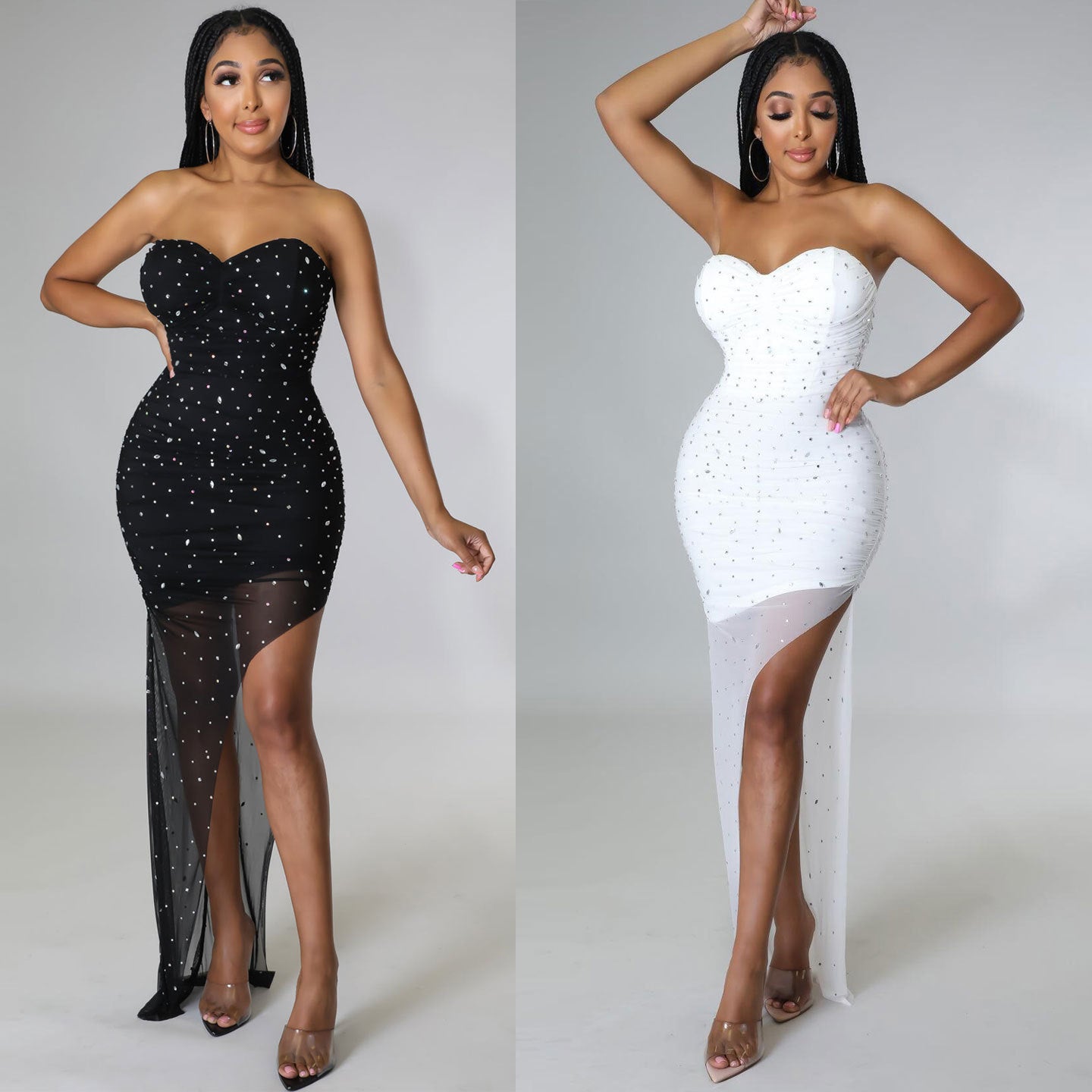 Sexy Plus Size Sexy Slim Tube Top Split Hot Diamond Maxi Dress