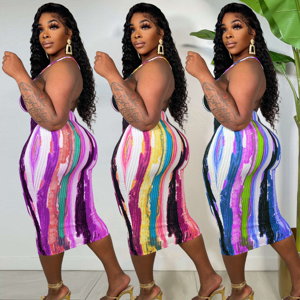 Sexy Sexy Printed Spaghetti Strap Midi Dress