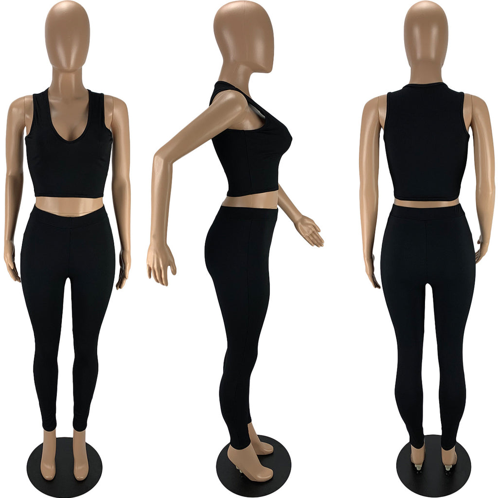 Sexy Solid Sleeveless Two Piece Pant Sets