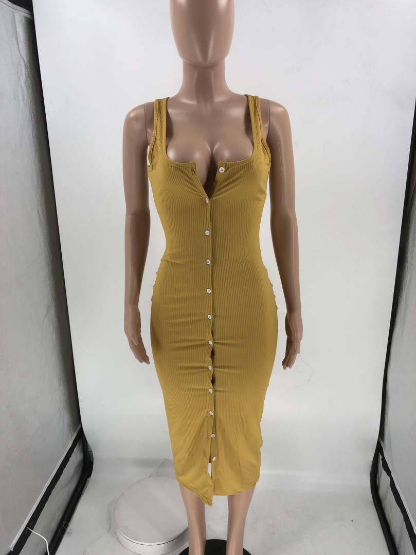 Sexy Solid Sleeveless Slim Midi Dress