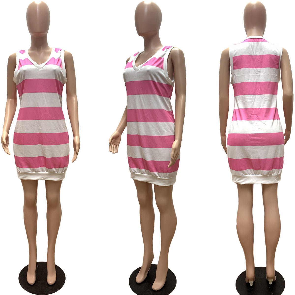 Sexy Casual Striped V Neck Sleeveless Mini Dress