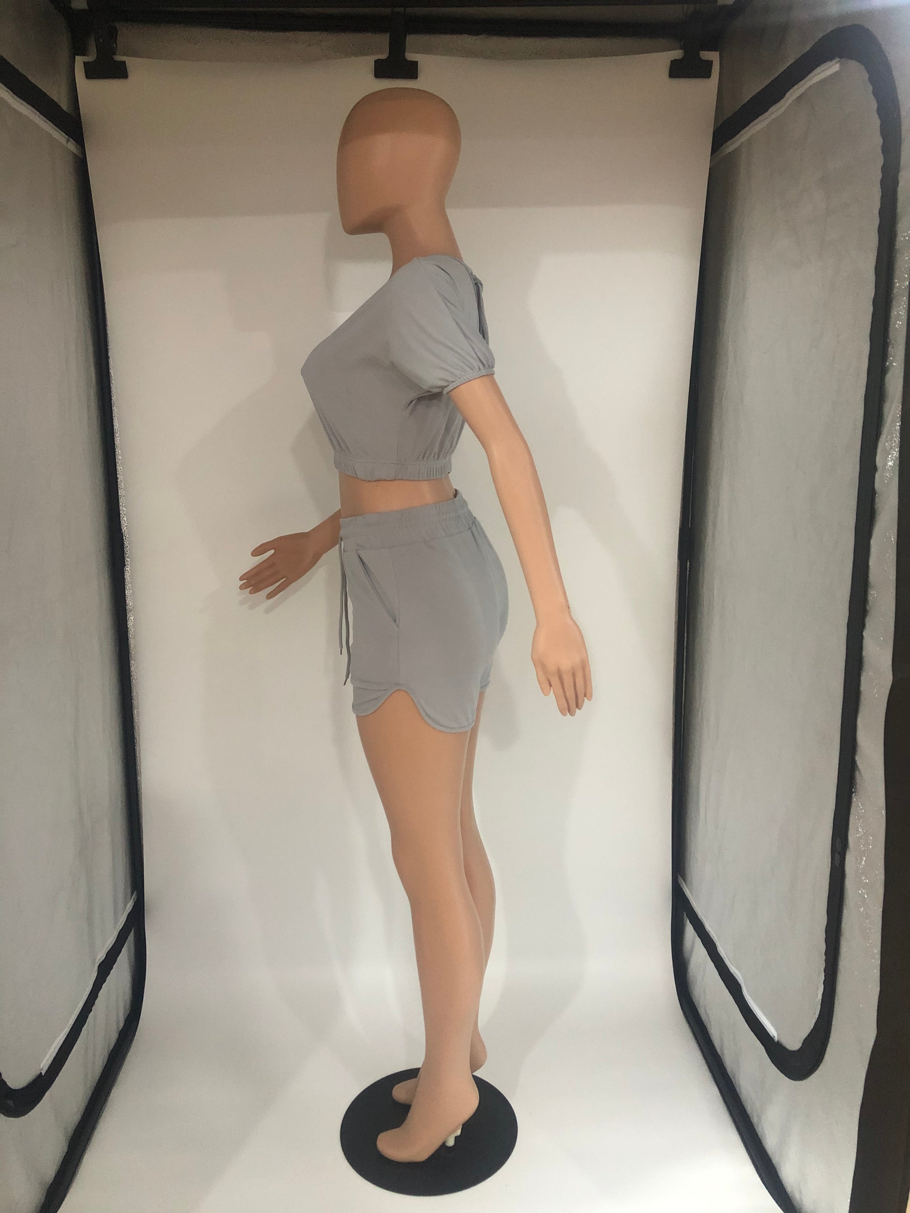 Sexy Solid Color Casual Short Sleeve Shorts  Two Piece Sets