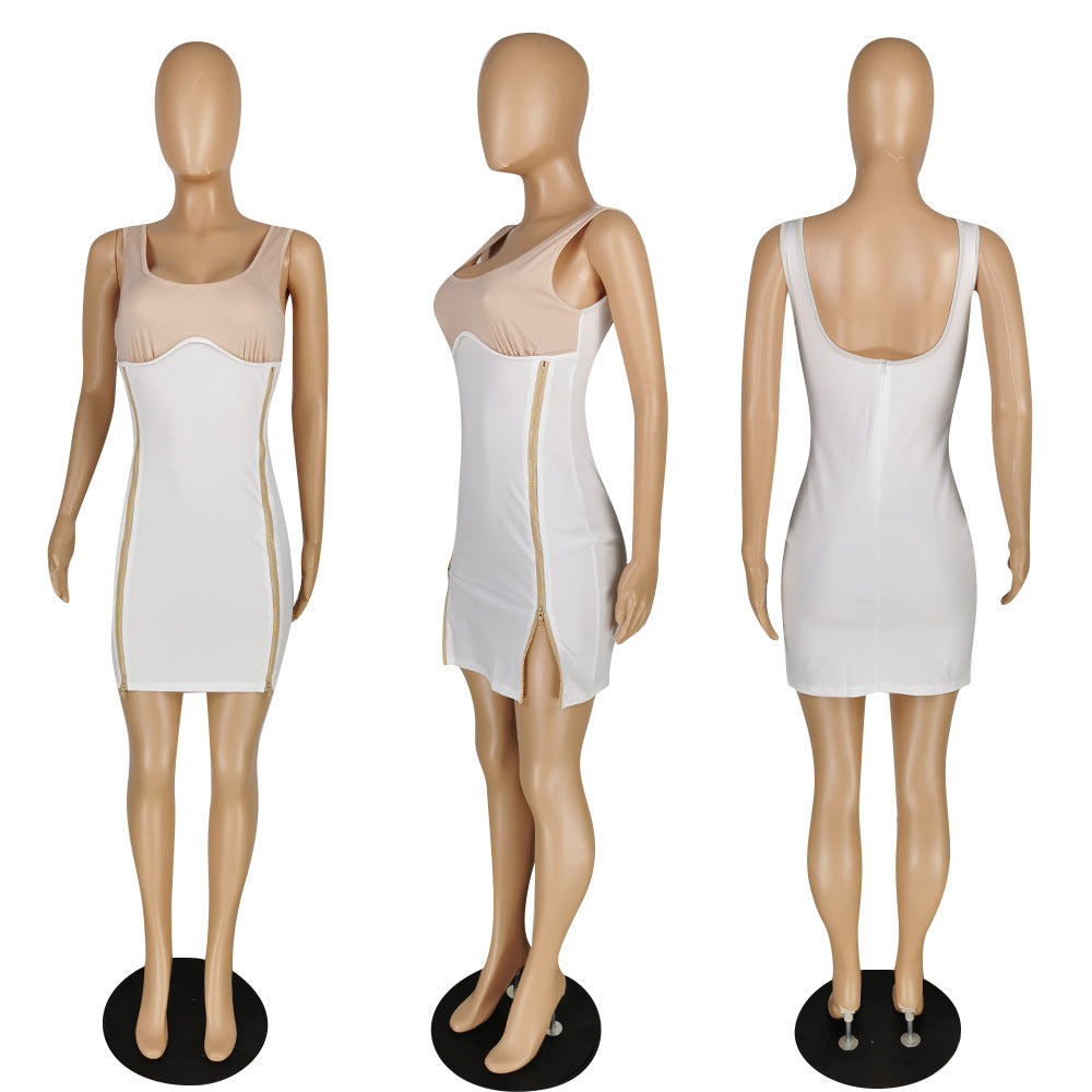 Sexy Sexy Patchwork Sleeveless Zipper Mini Dress