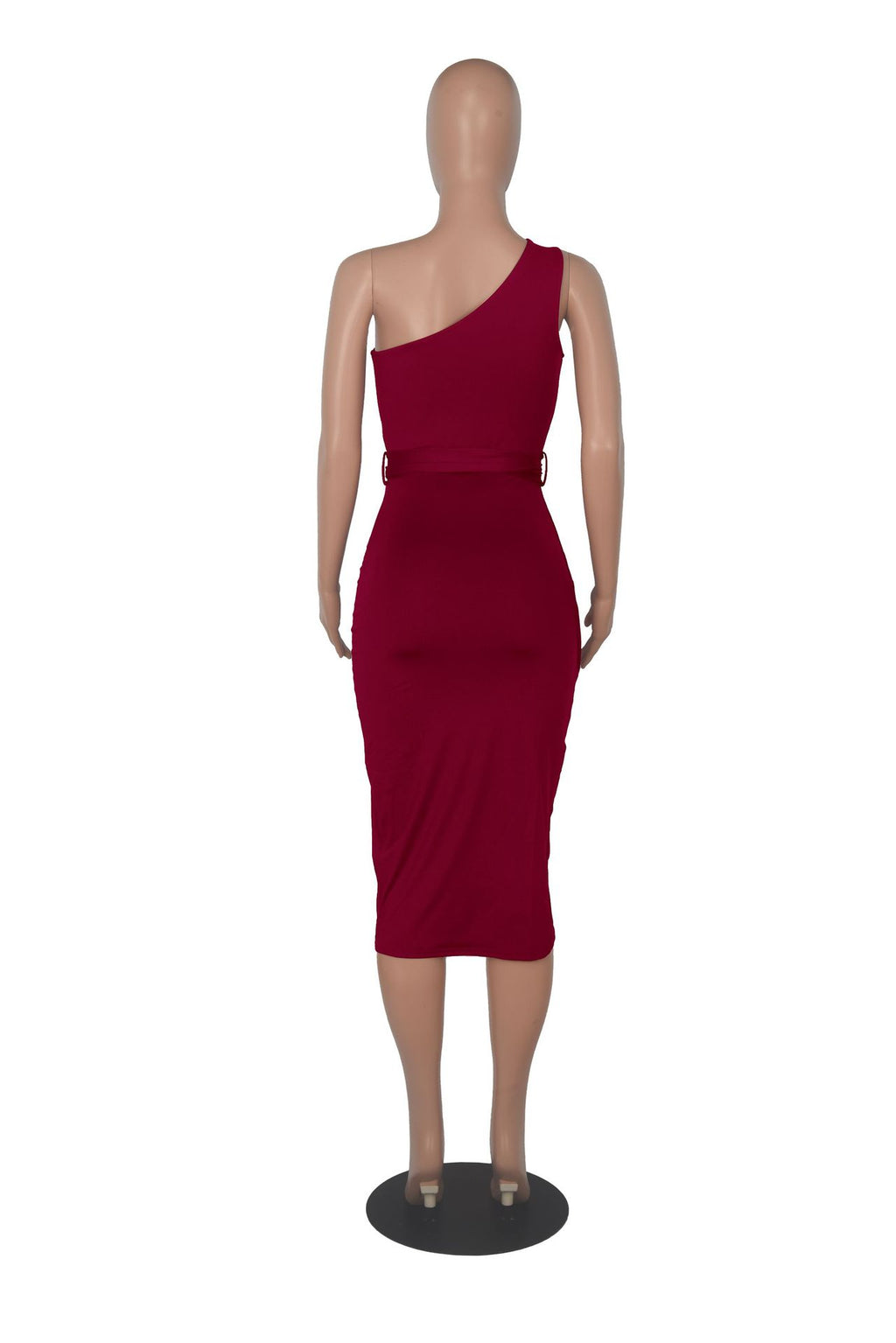 Sexy Solid One Shoulder Sleeveless Sashes Midi Dress